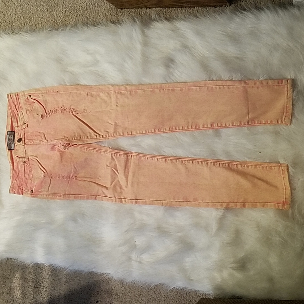 IRIS BASIC DESTROYED FADE CORAL SKINNY JEANS